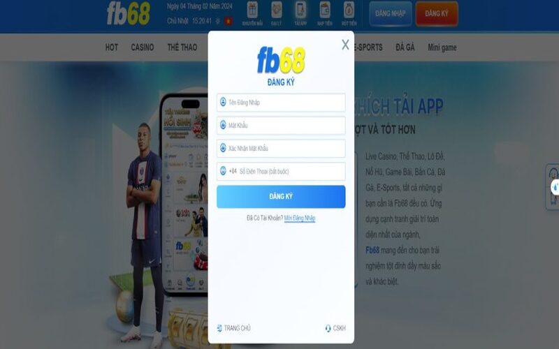 Hướng dẫn các thao tác đăng ký tài khoản tại nhà cái FB68